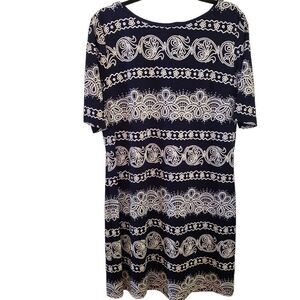 R&K Short Sleeve Midi Aline Navy Dress Size 14